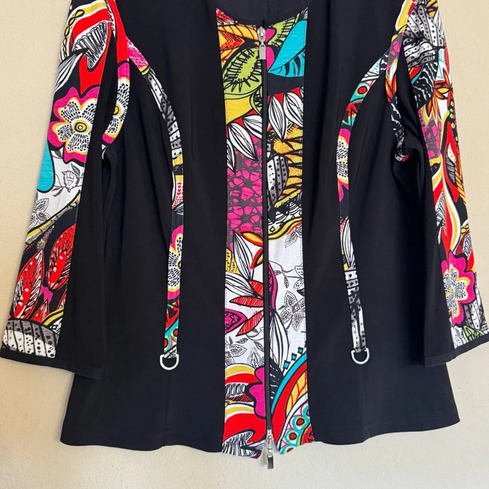 Joseph Ribkoff Vtg Jacket Top Vibrant Color Floral Print Hibiscus Women Size 12 - Picture 11 of 14